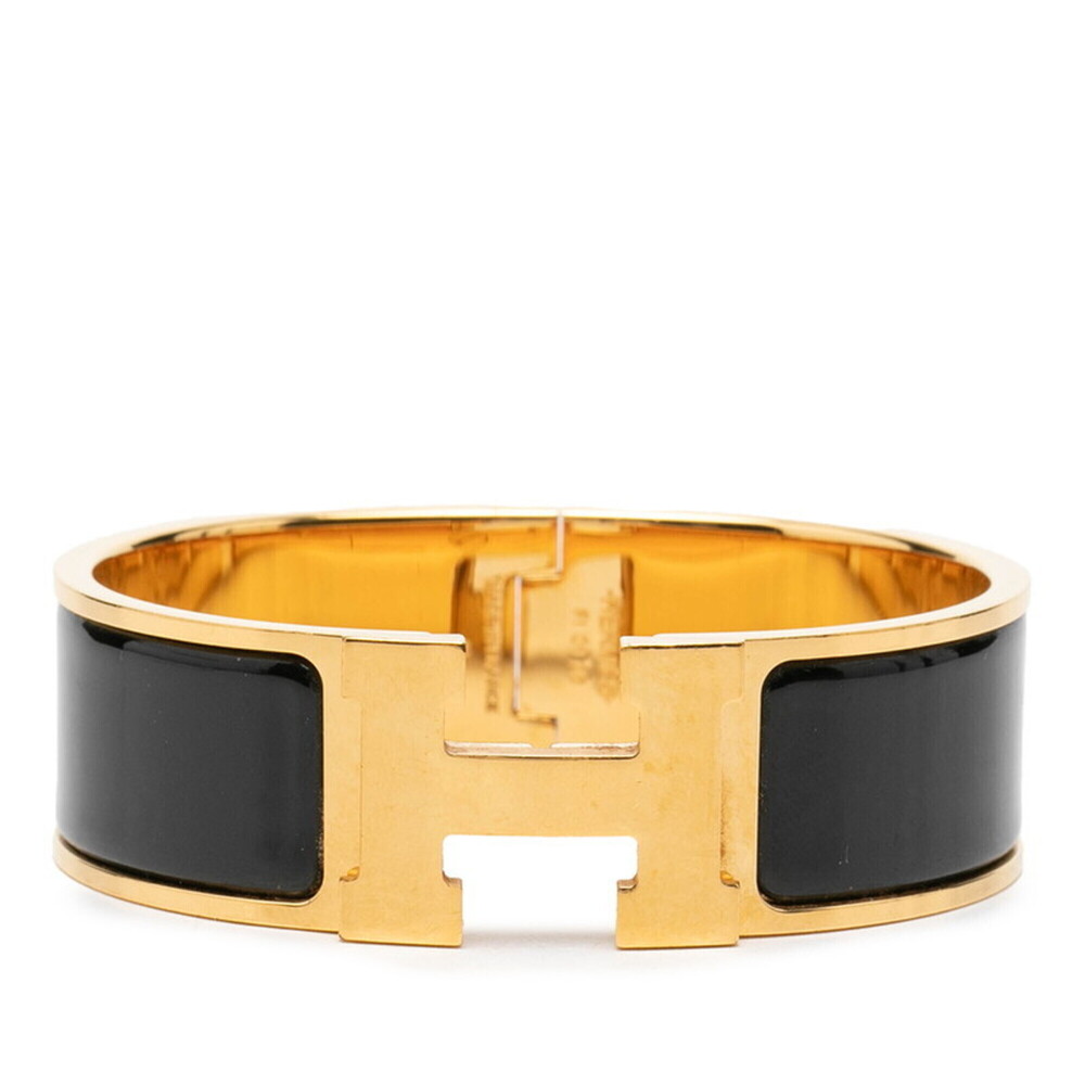 Hermes Clic Clac GM Bracelet Bangle Gold Black Plated Enamel Women's HERMES